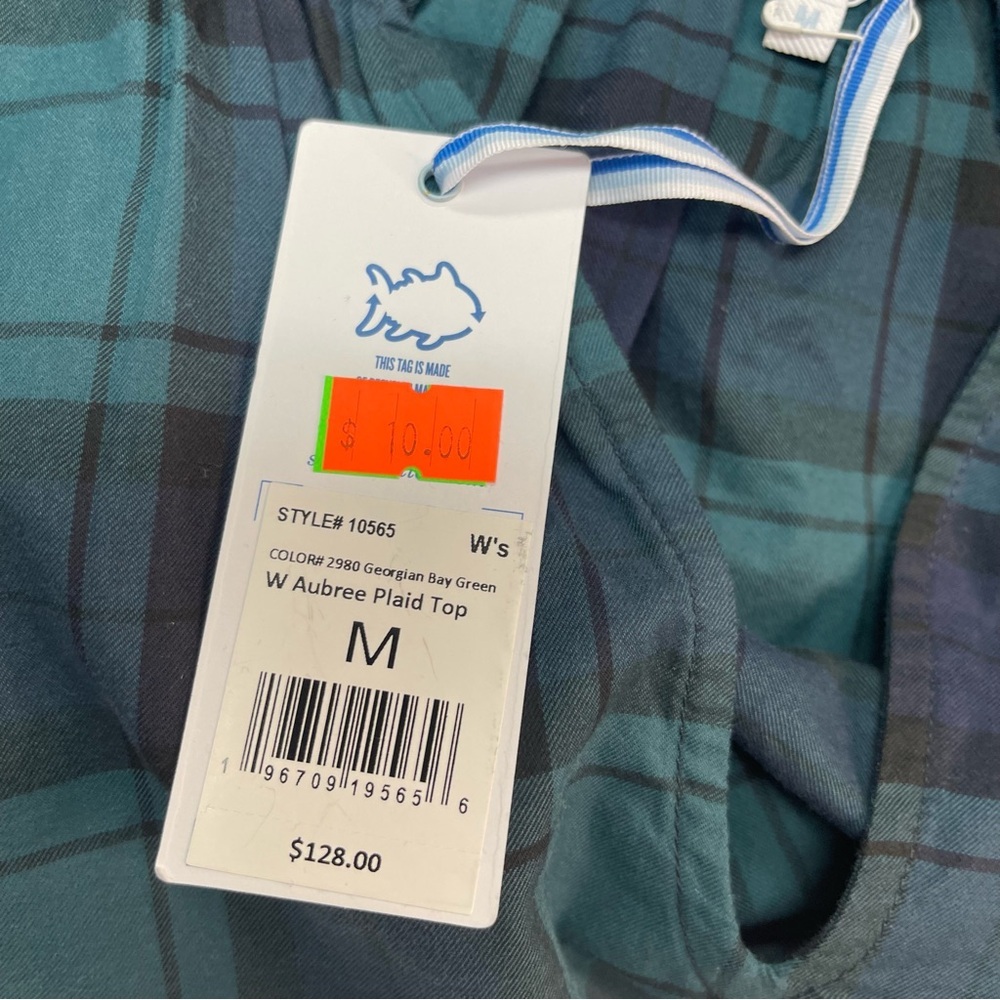 Southern Tide Aubree Plaid Top Green - Picture 7 of 8